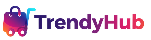 “Create a full-size modern shopping-app logo for ‘TrendyHub’ in a single horizontal line with sleek bold typography and a clean abstract shopping icon, using vibrant gradients, and export as transparent PNG.”